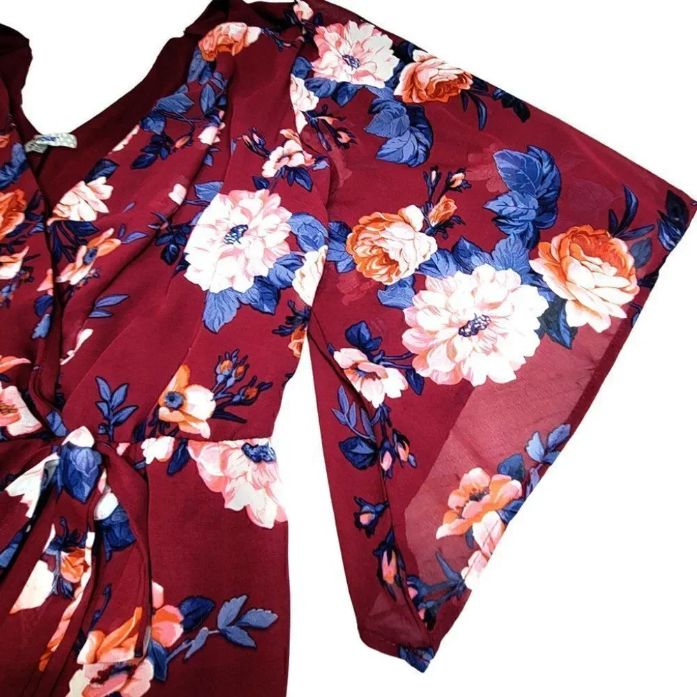 Bailey Blue maroon floral butterfly sleeves shorts romper